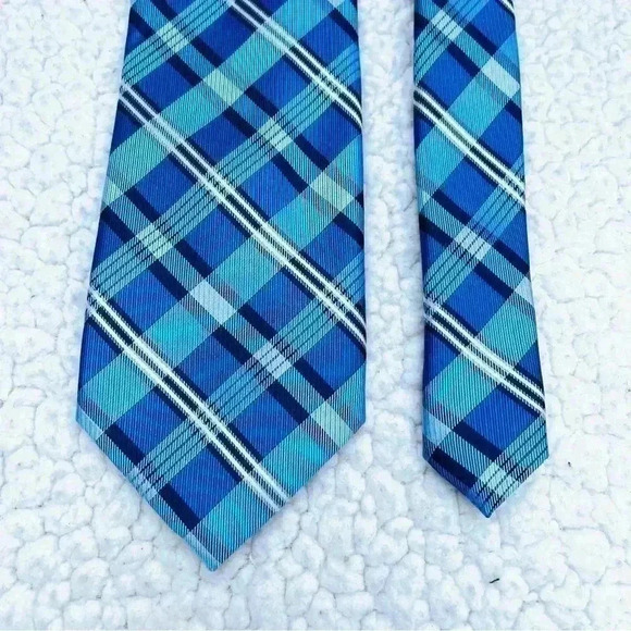 Nautica Blue & White Checkered Plaid Mens 100% Silk Necktie - Picture 5 of 10